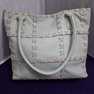 Berge Italian Leather Bag Tote Shouler Powder Blue